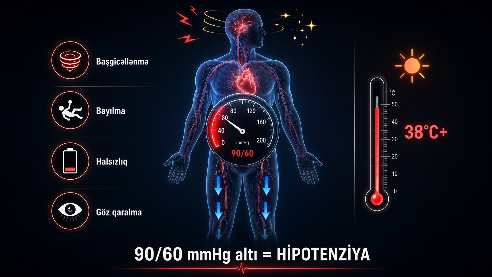 Asagi tezyiq hipotenziya — normal tezyiq cedveli 90/60 basgicellenme bayilma yay